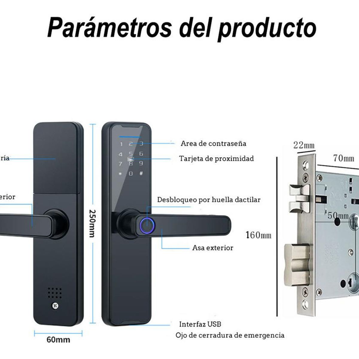 GENERICO - Cerradura Digital Inteligente 5 en 1 con Huella y App