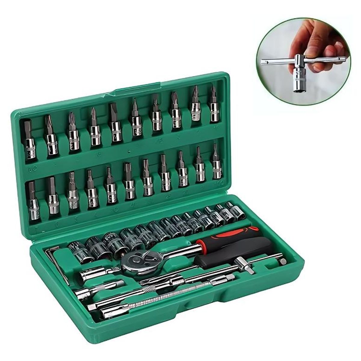 GENERICO - Caja Profesional de Herramientas 46 Piezas para Automóvil