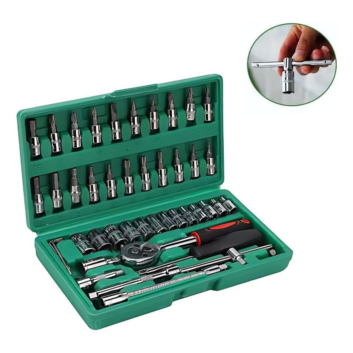 GENERICO - Caja Profesional de Herramientas 46 Piezas para Automóvil