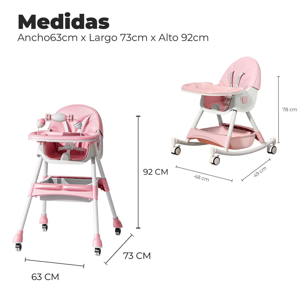 Silla Comer Bebe Doble Altura Safe Baby Mecedora Reclinable, marca MON PETIT - Foto 2