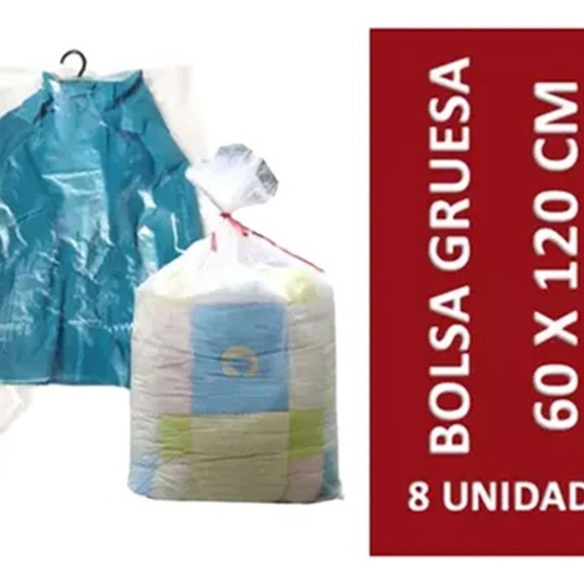 BLOCCARE - Bolsa Plástica Gruesa 60x120 Cm Transparente - 8 Unidades