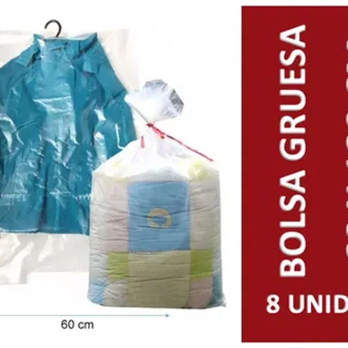 BLOCCARE - Bolsa Plástica Gruesa 60x120 Cm Transparente - 8 Unidades
