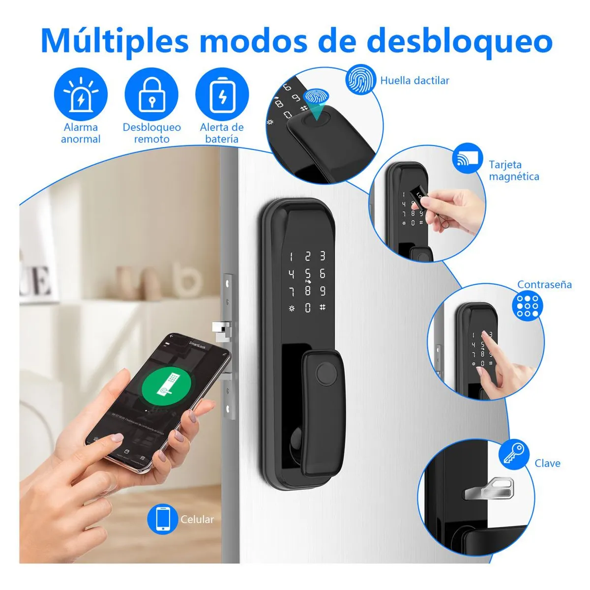 GENERICO - Cerradura Inteligente WiFi con Huella y Múltiples Accesos