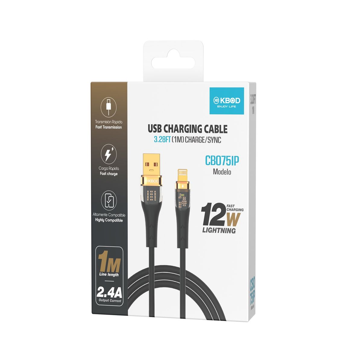 KBOD - Cable Para Carga y Datos Usb Para IP Kbod Cbo75 1 Metro 12W Negro