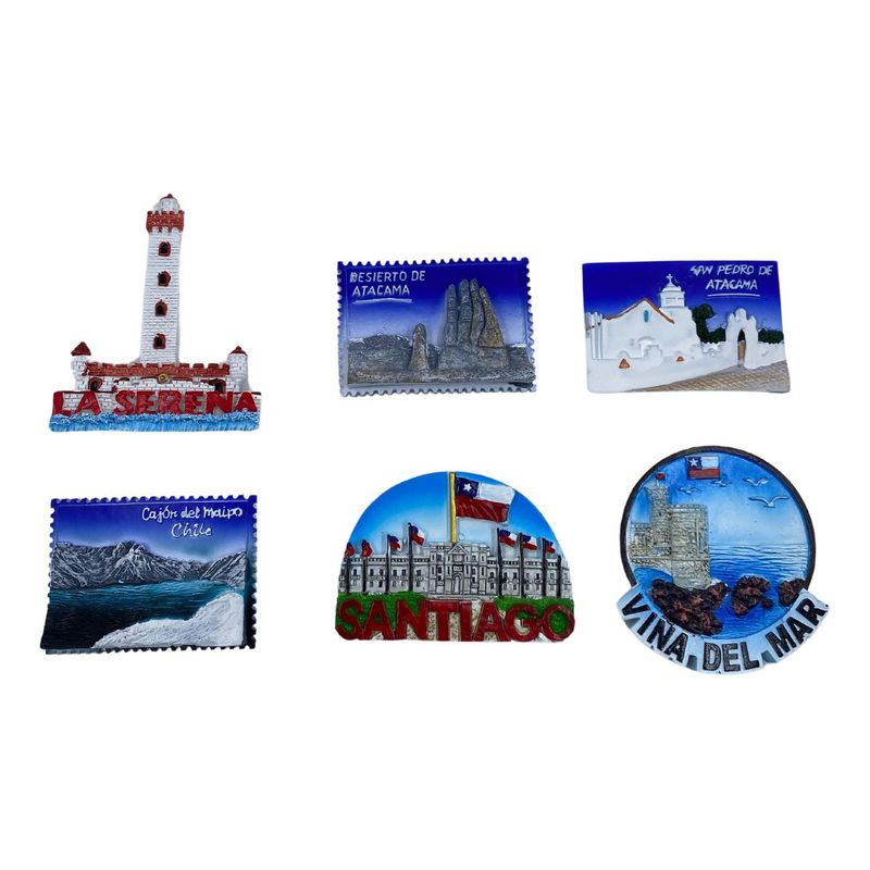 GENERICO - Pack de 12 Imanes 3D de Ciudades Chilenas para Souvenir