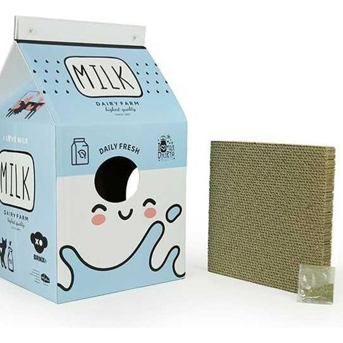 GENERICO - Casa Rascador de Cartón Azul con Catnip para Gatos