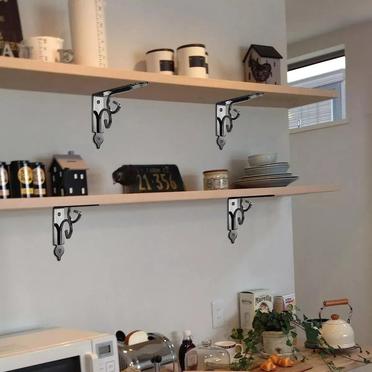 GENERICO - Soportes Metálicos Flotantes para Estantes Estilo Rústico