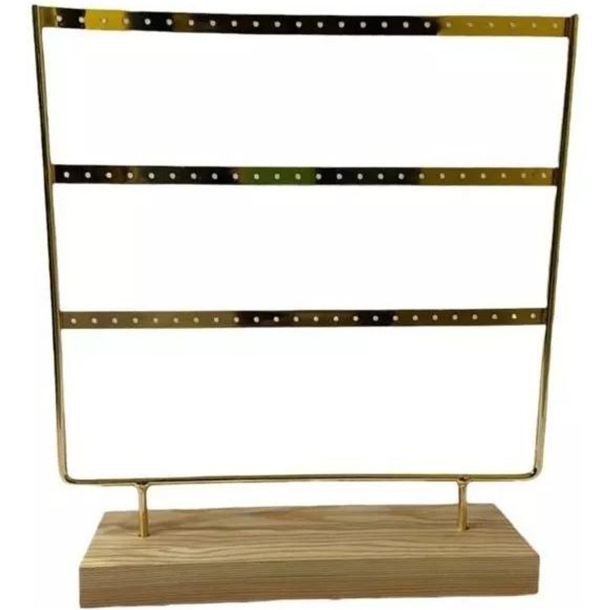 GENERICO - Exhibidor Dorado de Aros con Base de Madera Natural