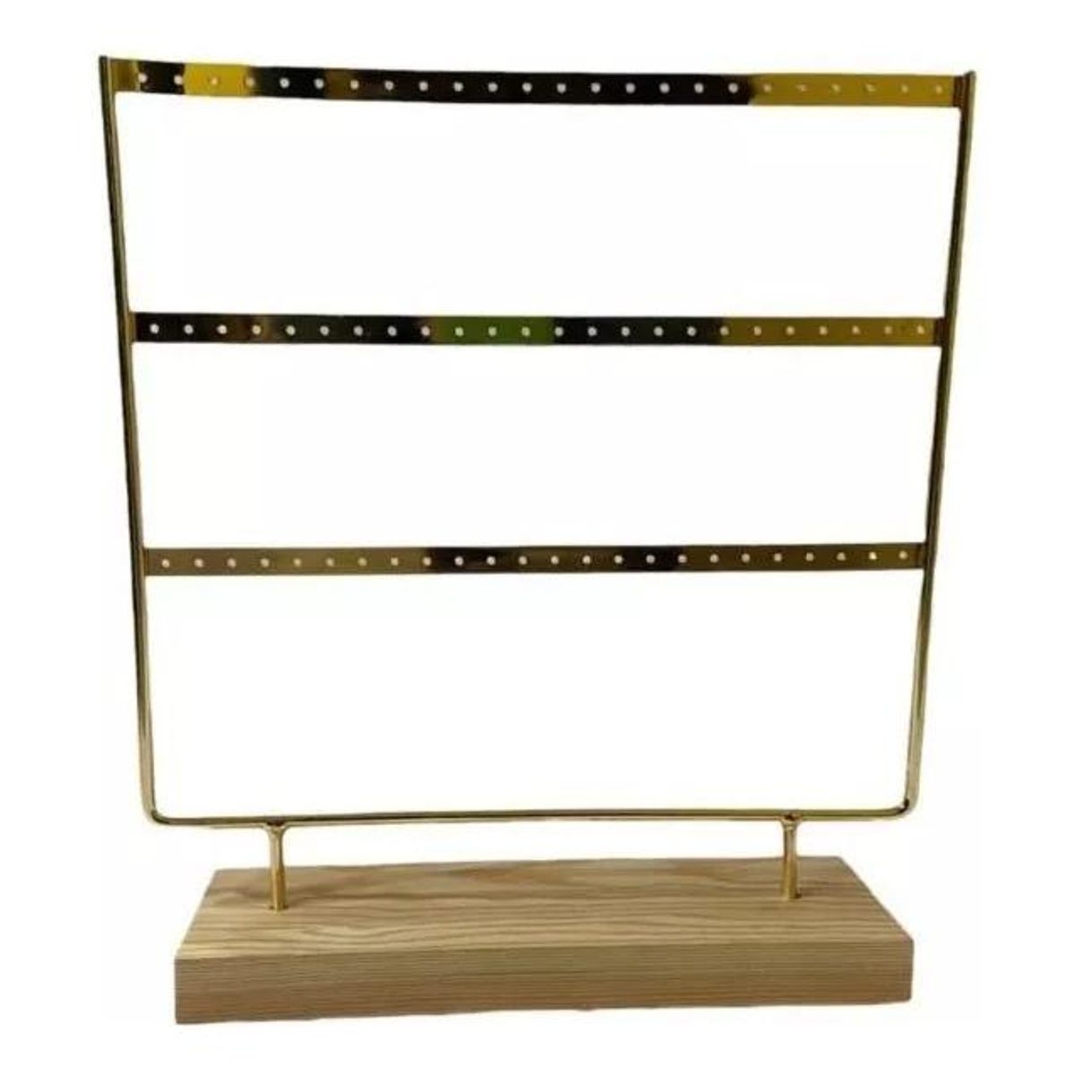 GENERICO - Exhibidor Dorado de Aros con Base de Madera Natural