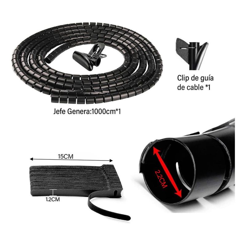 GENERICO - Organizador Espiral de Cables 10m Flexible y Duradero
