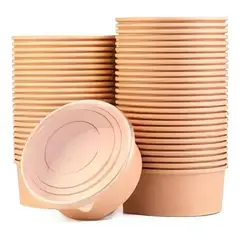 GENERICO - Bowl Ecológico de Papel Kraft con Tapa 750ml - 50 Unidades