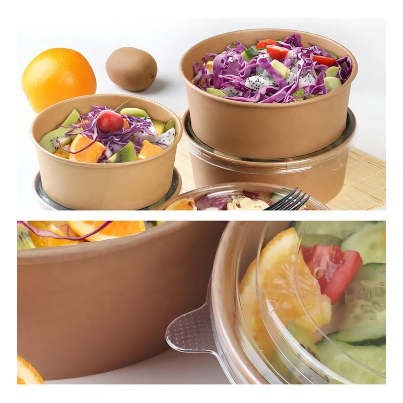 GENERICO - Bowl Ecológico de Papel Kraft con Tapa 1500 cc Pack 50 Unidades