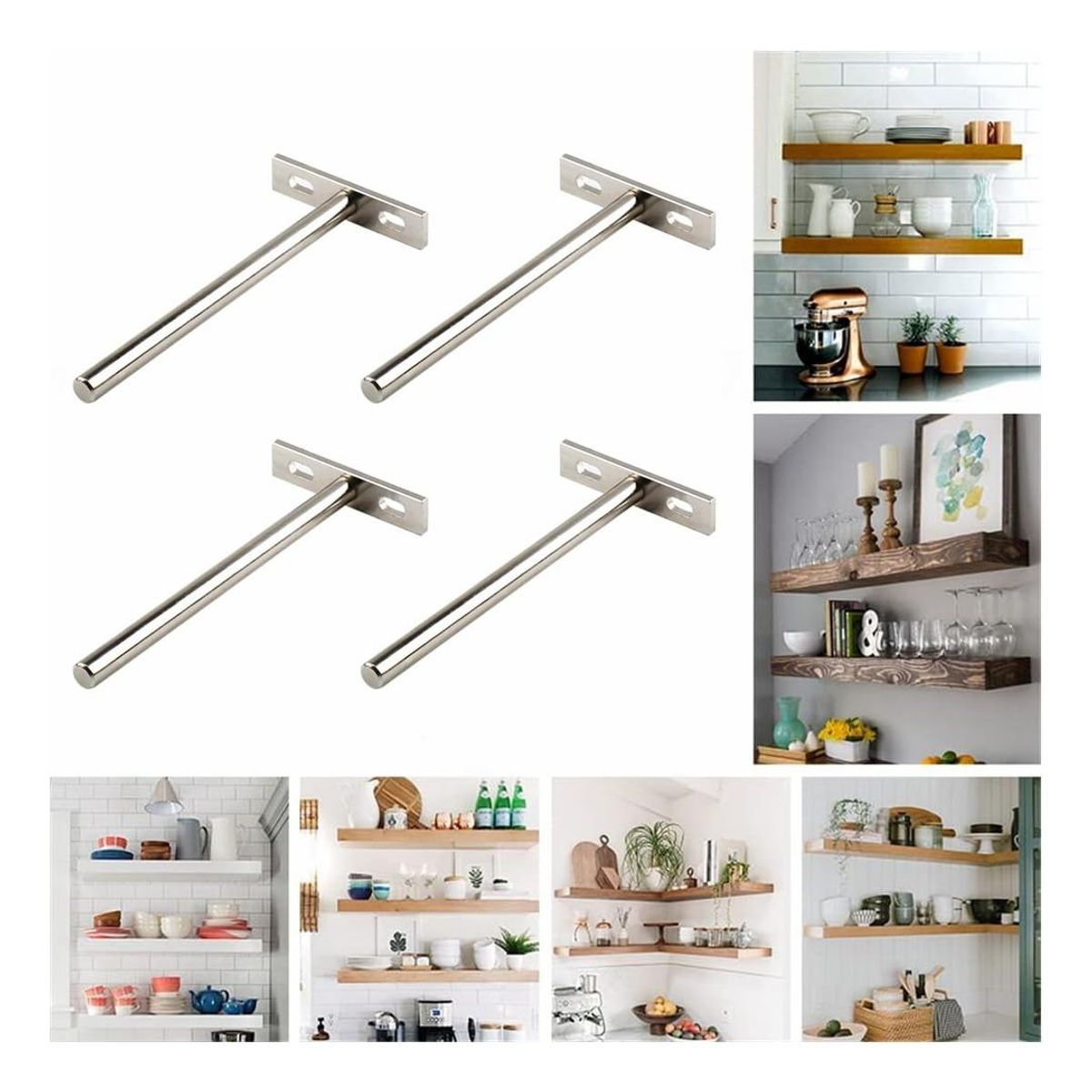 GENERICO - Soportes Invisibles de Acero para Estantes - Pack 4 Unidades