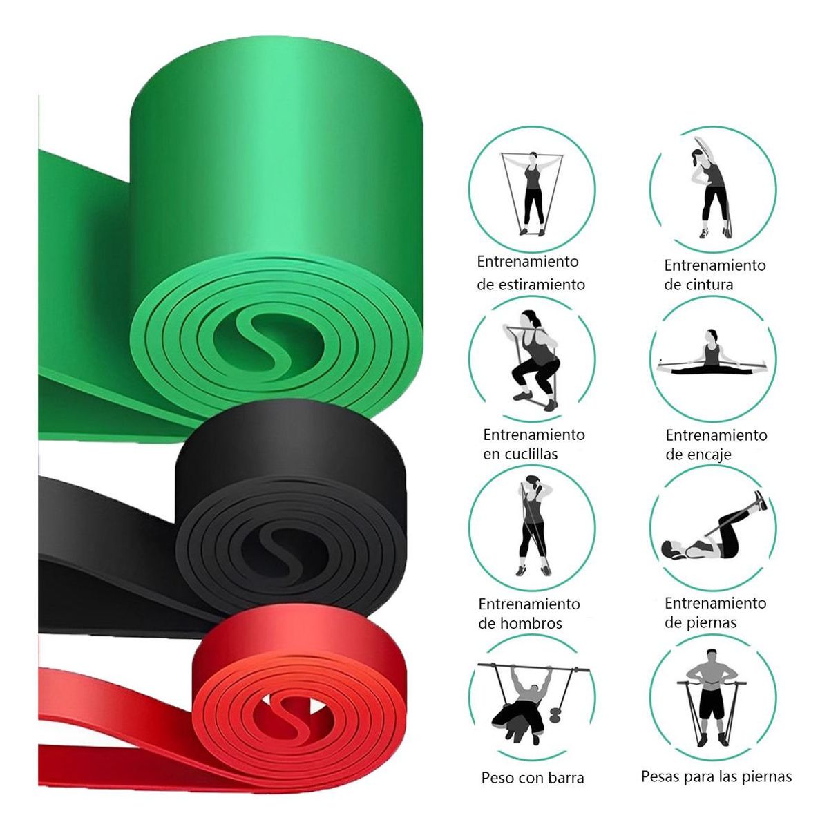 GENERICO - Set de Bandas Elásticas de Resistencia para Ejercicio 3pk