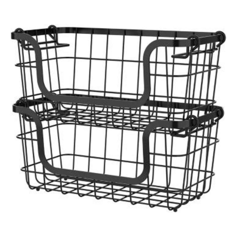 GENERICO - Canasto Apilable de Metal Negro para Organizar Espacios