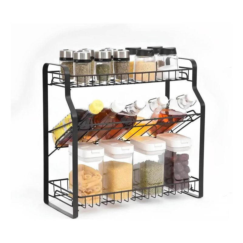 GENERICO - Estante Modular de Cocina de 3 Niveles en Metal Negro