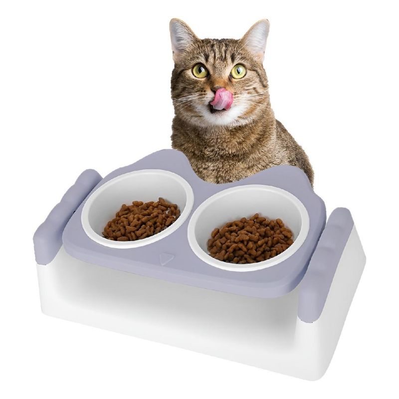 GENERICO - Plato Doble Ergonómico para Comida y Agua de Mascotas