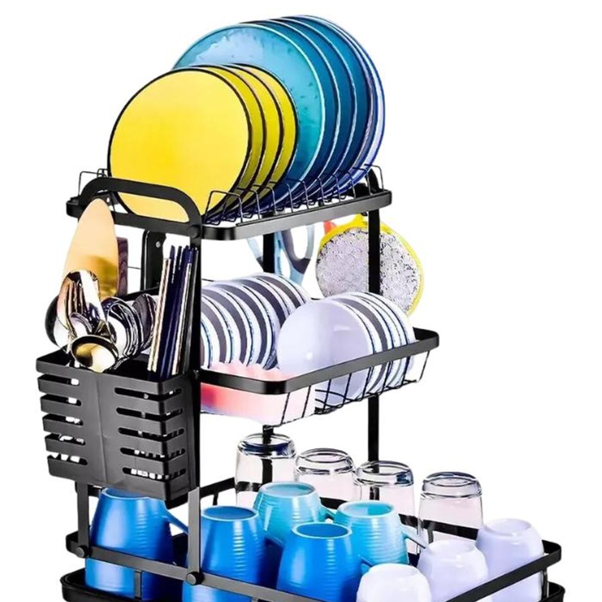 GENERICO - Escurridor de Platos de Acero 3 Niveles y Accesorios