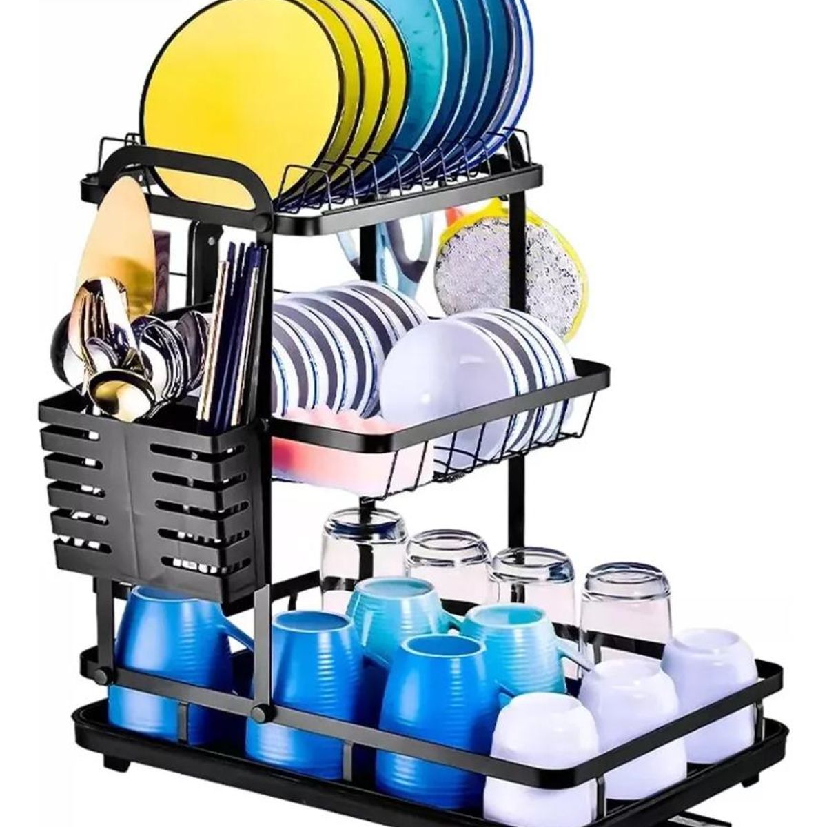 GENERICO - Escurridor de Platos de Acero 3 Niveles y Accesorios