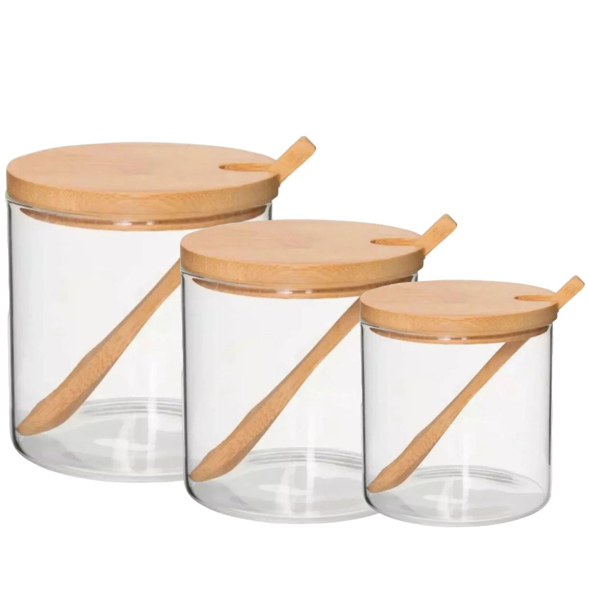GENERICO - Frascos De Vidrio Con Tapa y Cuchara Bambú X3