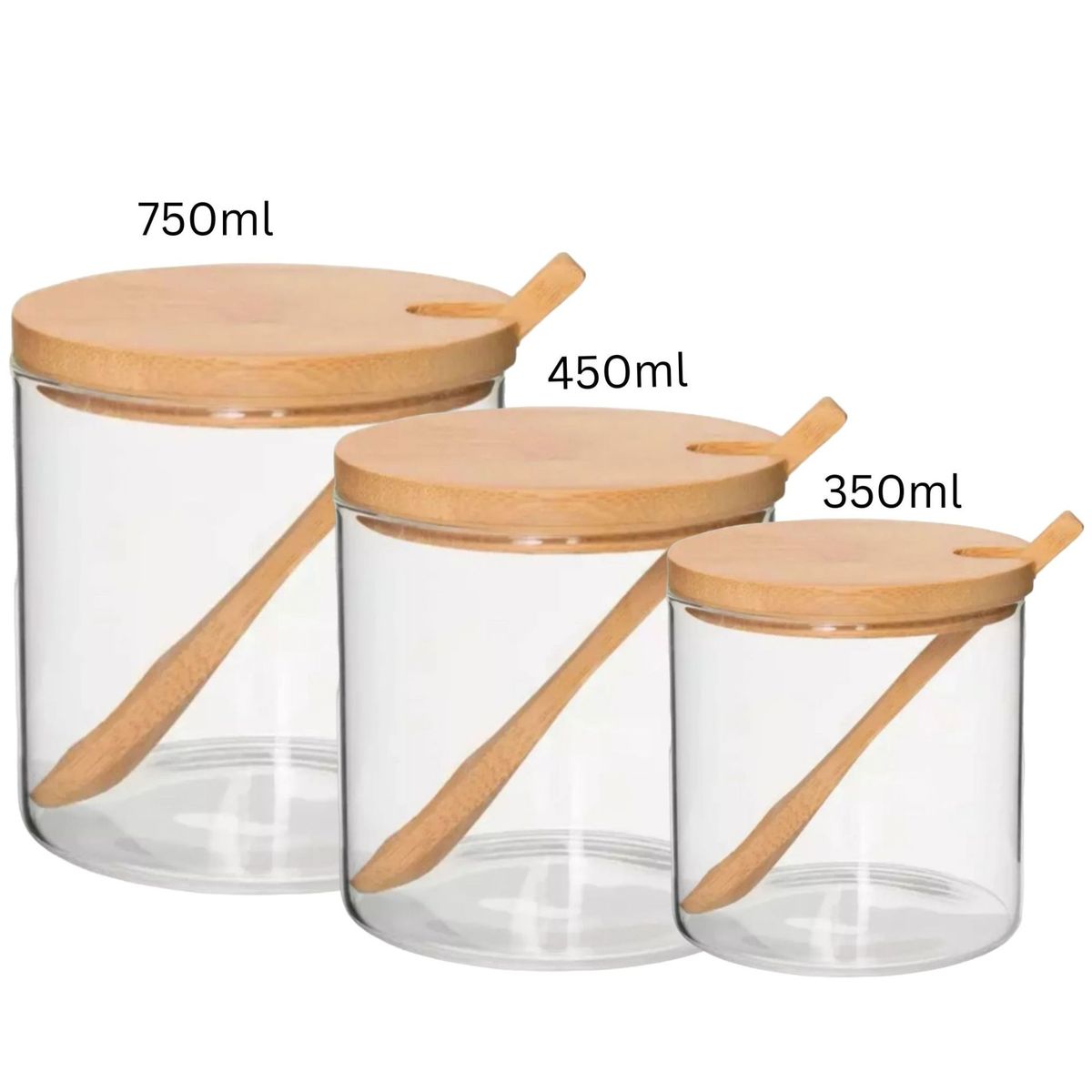 GENERICO - Frascos De Vidrio Con Tapa y Cuchara Bambú X3