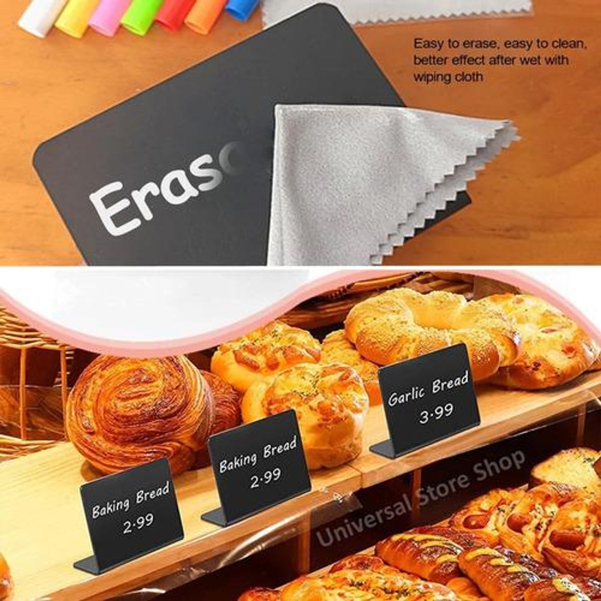 GENERICO - Set de 15 Mini Letreros y 12 Plumones Borrables Ecológicos