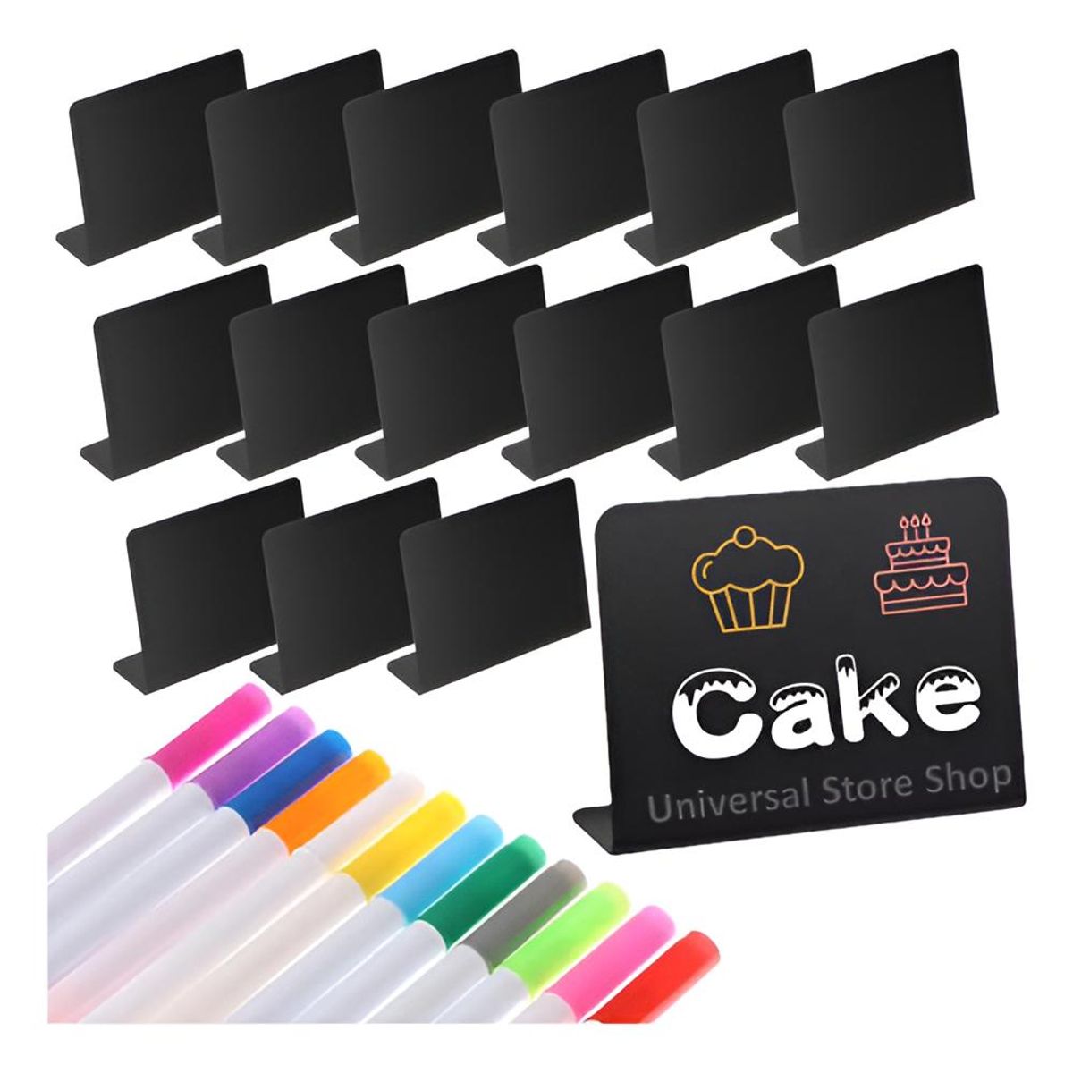 GENERICO - Set de 15 Mini Letreros y 12 Plumones Borrables Ecológicos