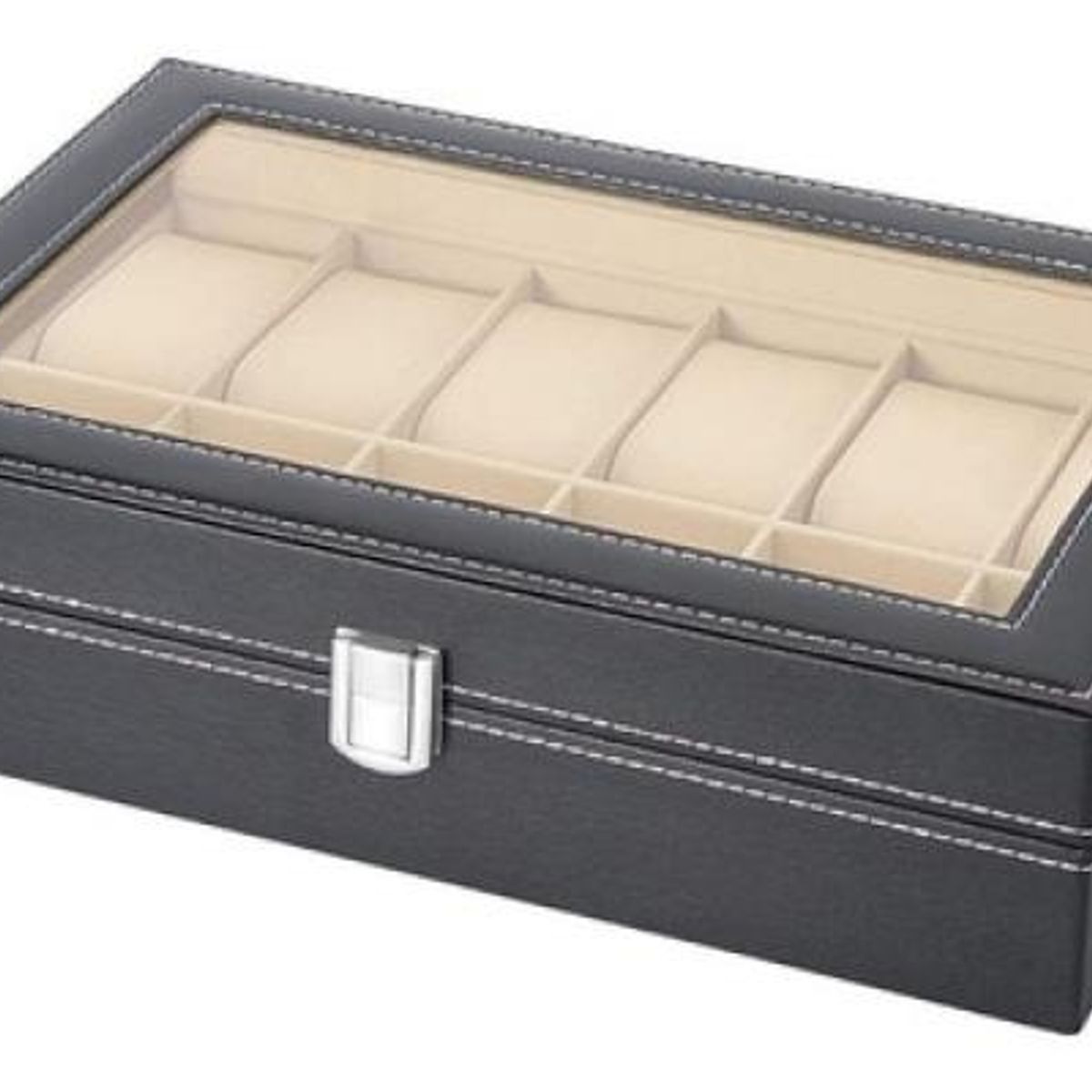 GENERICO - Estuche Organizador de Relojes de Piel Sintética Negra 12 slots