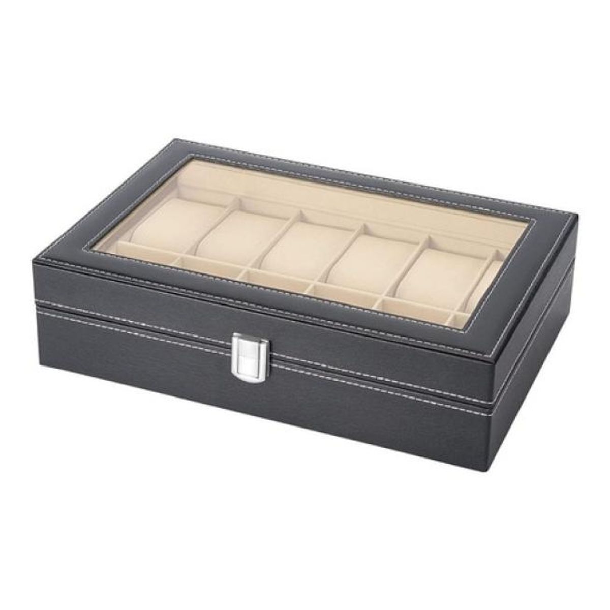 GENERICO - Estuche Organizador de Relojes de Piel Sintética Negra 12 slots