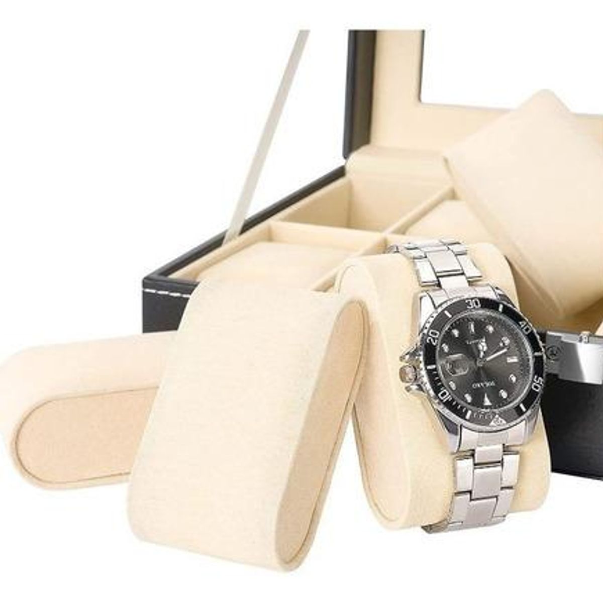 GENERICO - Estuche Organizador de Relojes de Piel Sintética Negra 12 slots