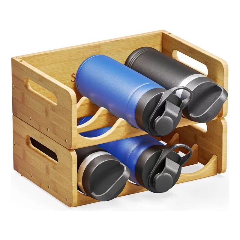 GENERICO - Set de Organizadores Apilables de Bambú para Botellas