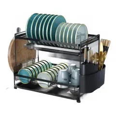 GENERICO - Organizador de Platos de Cocina Negro con 2 Niveles