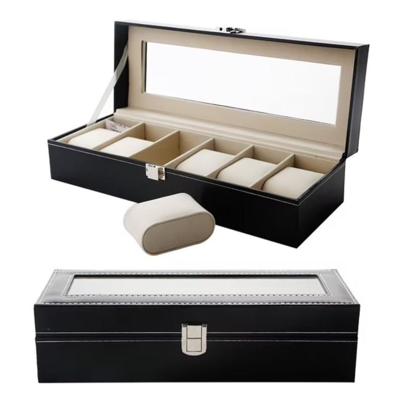 GENERICO - Estuche de Relojes Negro para 6 Piezas con Almohadas Suaves