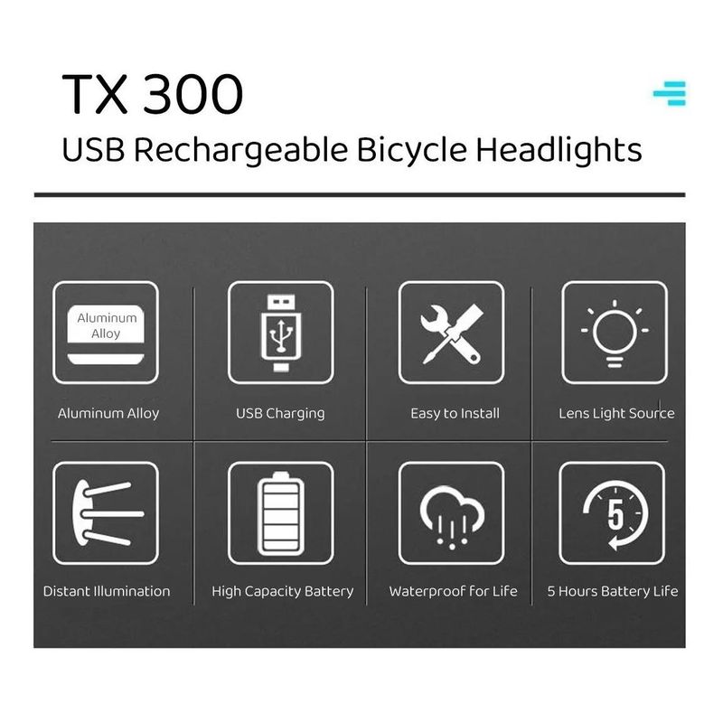 GENERICO - Luz Delantera LED USB Impermeable para Bicicleta Negra
