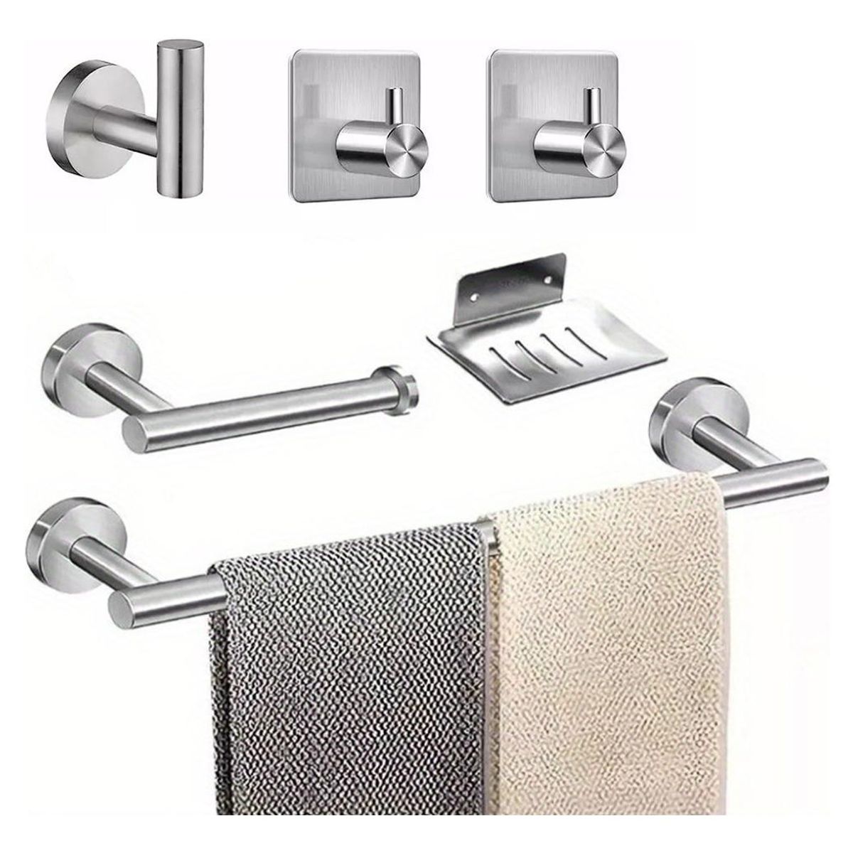 GENERICO - Juego de 7 Accesorios de Baño en Acero Inoxidable Moderno