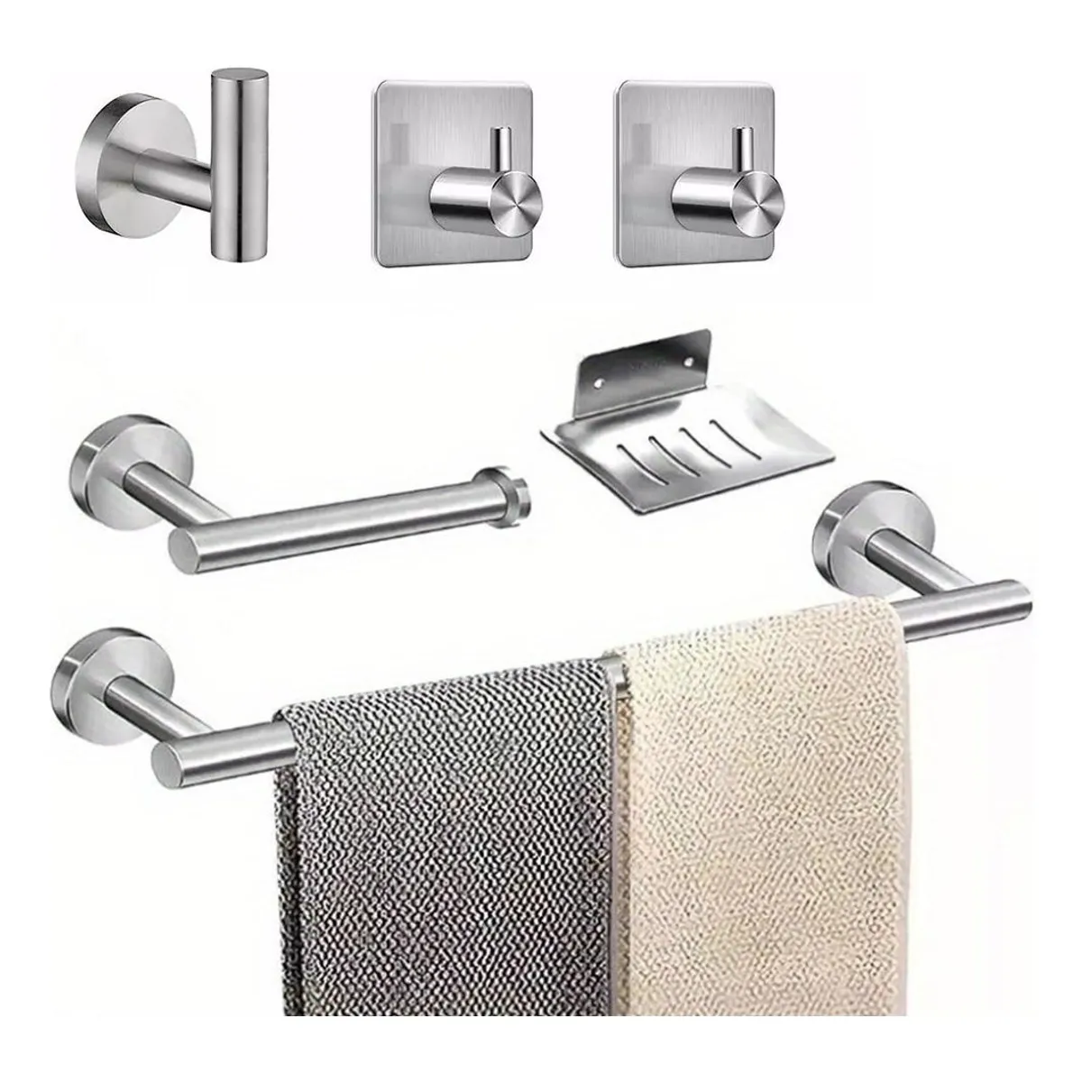 GENERICO - Juego de 7 Accesorios de Baño en Acero Inoxidable Moderno