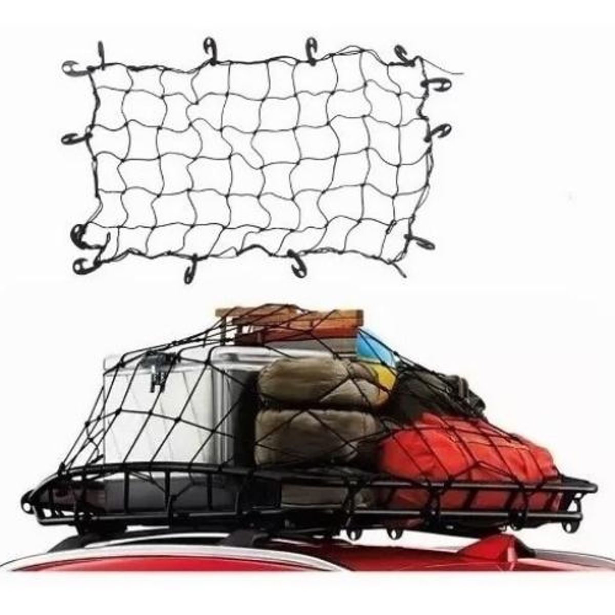 GENERICO - Red Sujeta Equipaje Elástica para Auto 120x90 cm con Ganchos