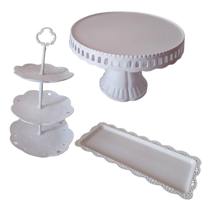 GENERICO - Set Deco Dulce Porta Torta Cupcakes y Bandeja Plástica