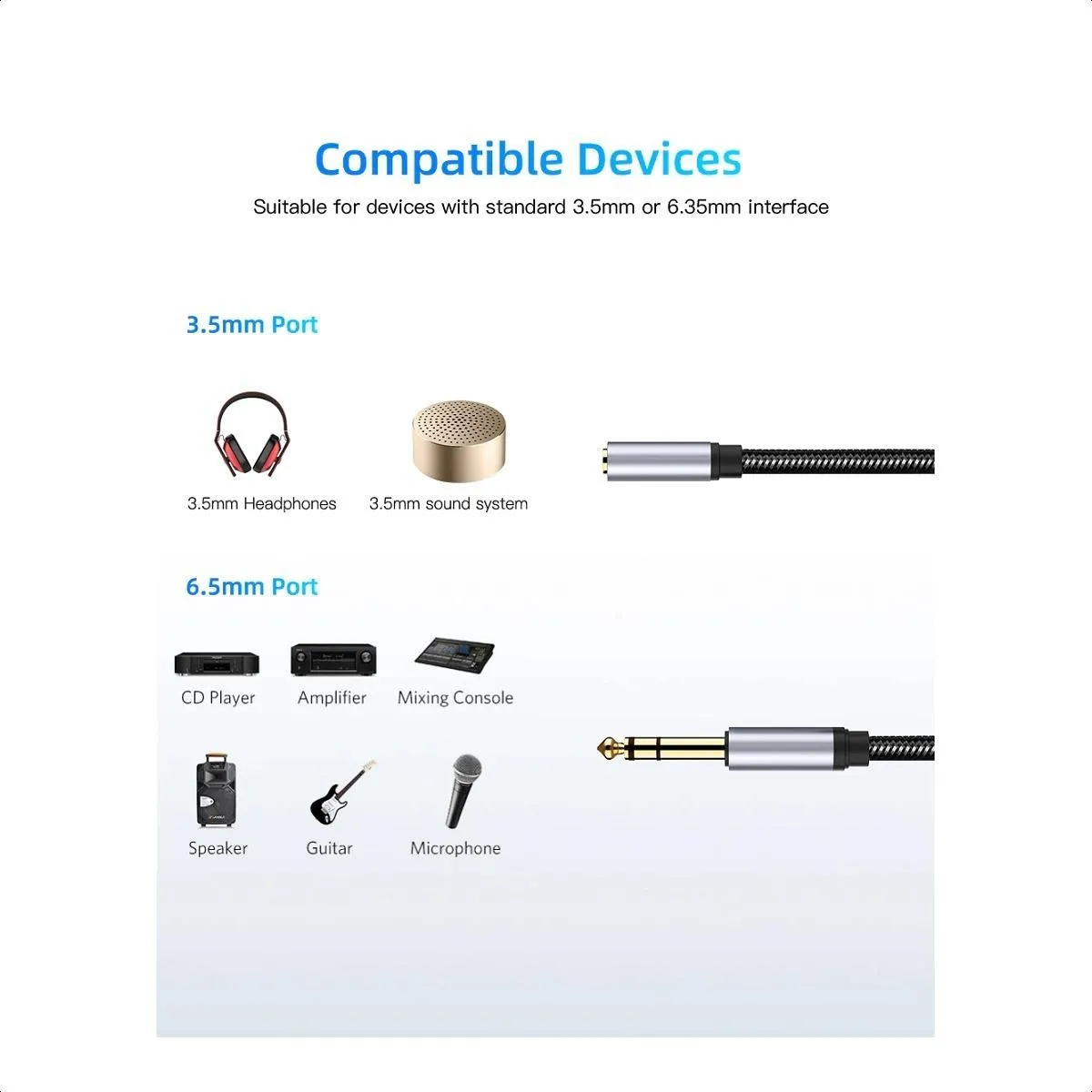 GENERICO - Cable adaptador estéreo 3M 35mm hembra a 63mm macho