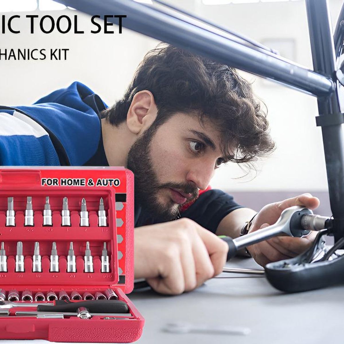 GENERICO - Juego Versátil de Llaves y Dados 46 Piezas de Acero