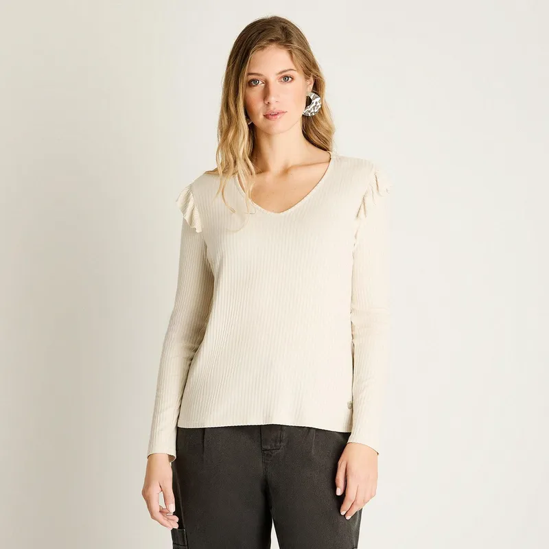 LORENZO DI PONTTI - Polera Beige con Volantes