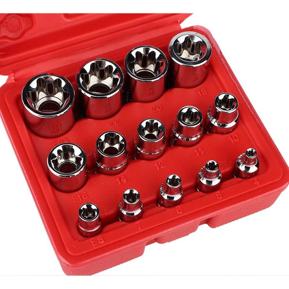 GENERICO - Juego de Dados Estrella E-torx Hembra de 14 Piezas en Estuche