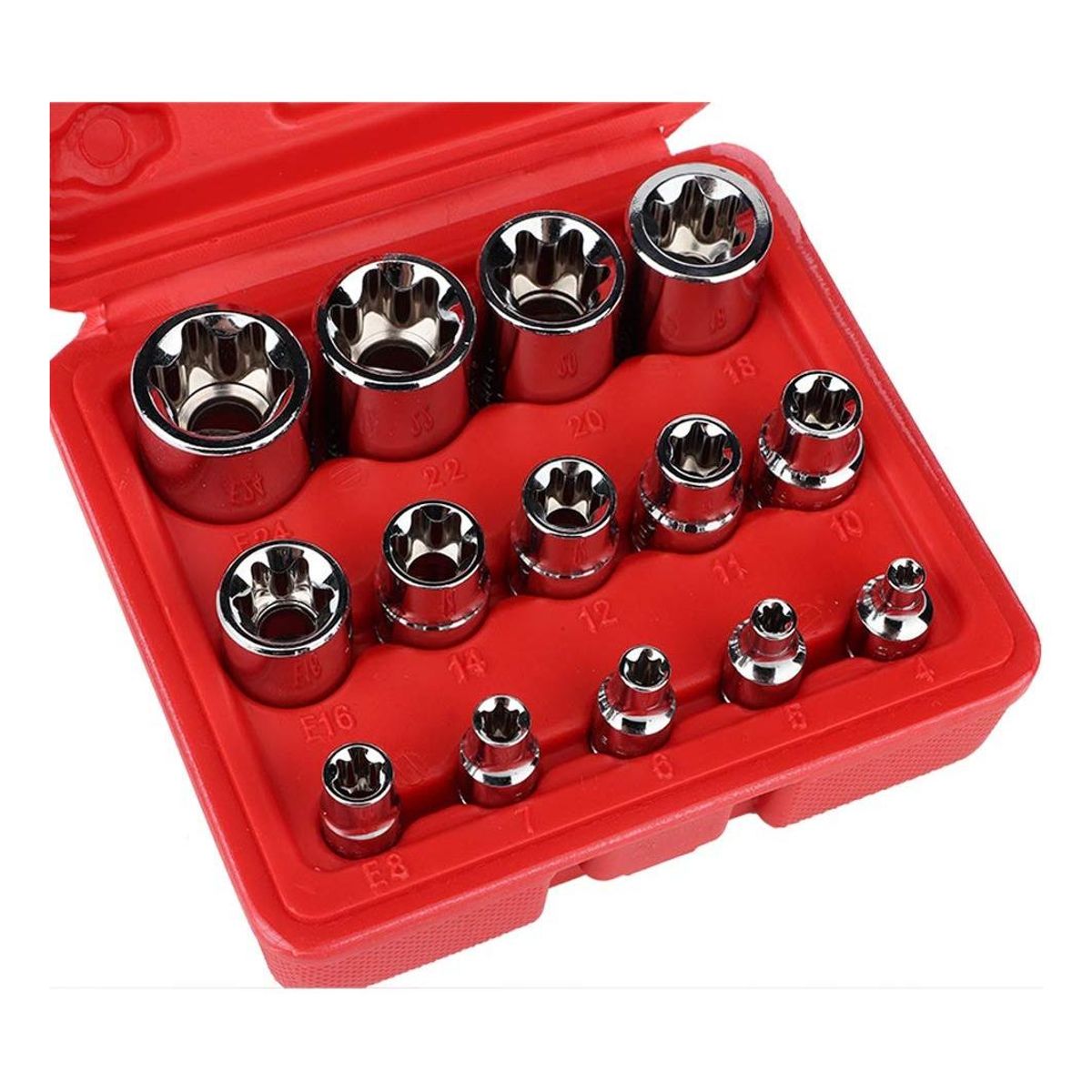 GENERICO - Juego de Dados Estrella E-torx Hembra de 14 Piezas en Estuche