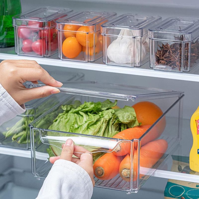 GENERICO - Organizadores Apilables para Refrigerador con Tapa - Pack 7 Pzas