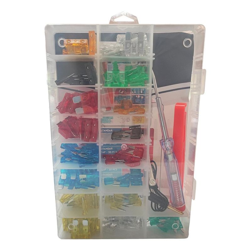 GENERICO - Caja de Fusibles Surtidos con Tester 150 Unidades