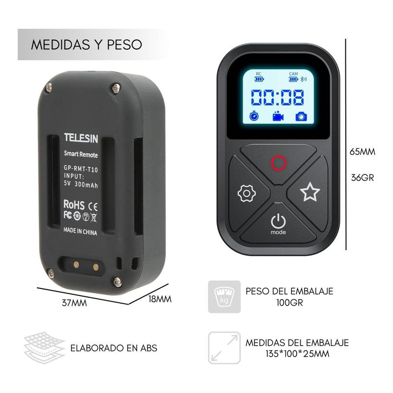 GENERICO - Control Remoto Inalámbrico Multifunción para Cámaras GoPro