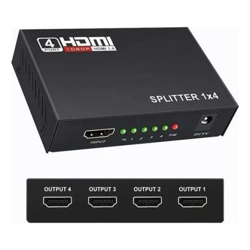 GENERICO - Divisor HDMI 1x4 Activo Full HD hasta 4 Pantallas