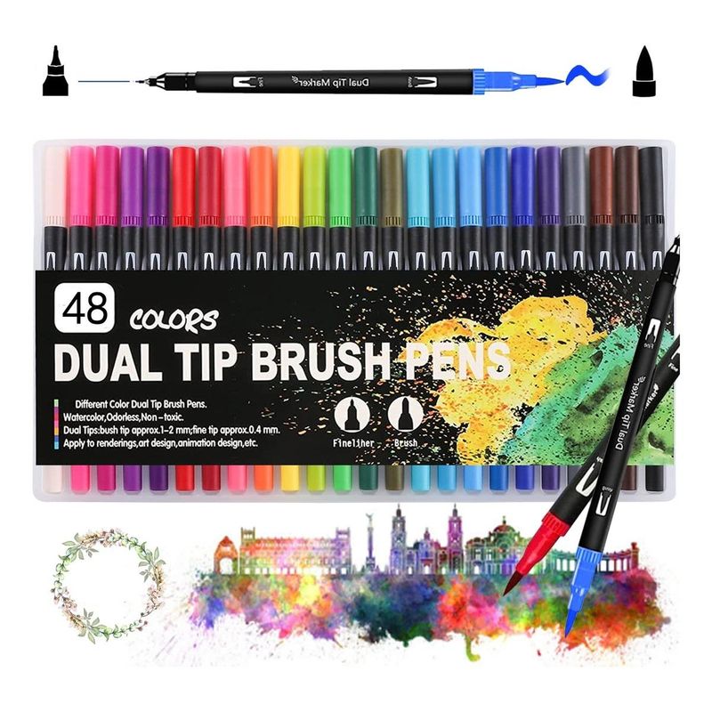 GENERICO - Rotuladores Doble Punta Acuarelables en 48 Colores Vibrantes