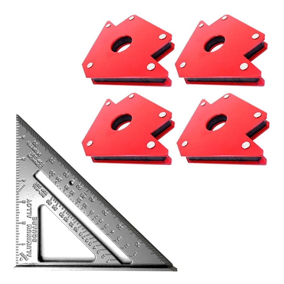 GENERICO - Set de 4 Escuadras Magnéticas y Escuadra Rápida 90°