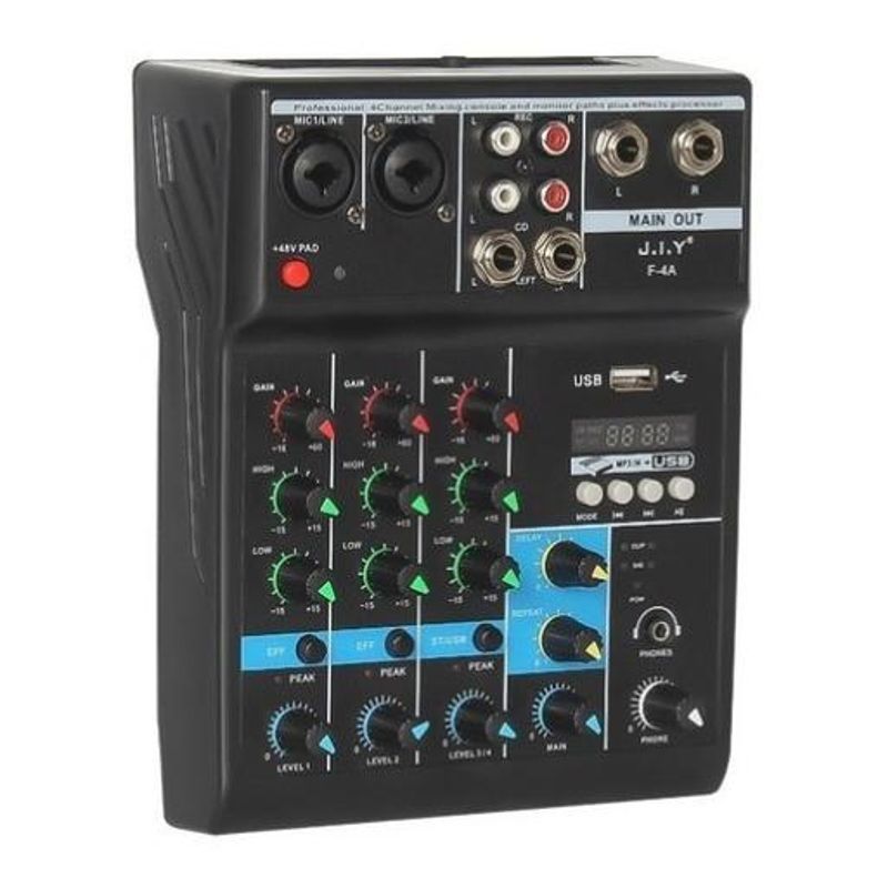 GENERICO - Mezcladora de Sonido 4 Canales con Bluetooth y Alimentación Phantom